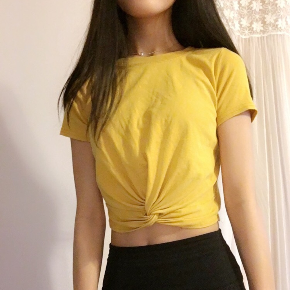 SHEIN- Mustard Yellow Knot Crop Top